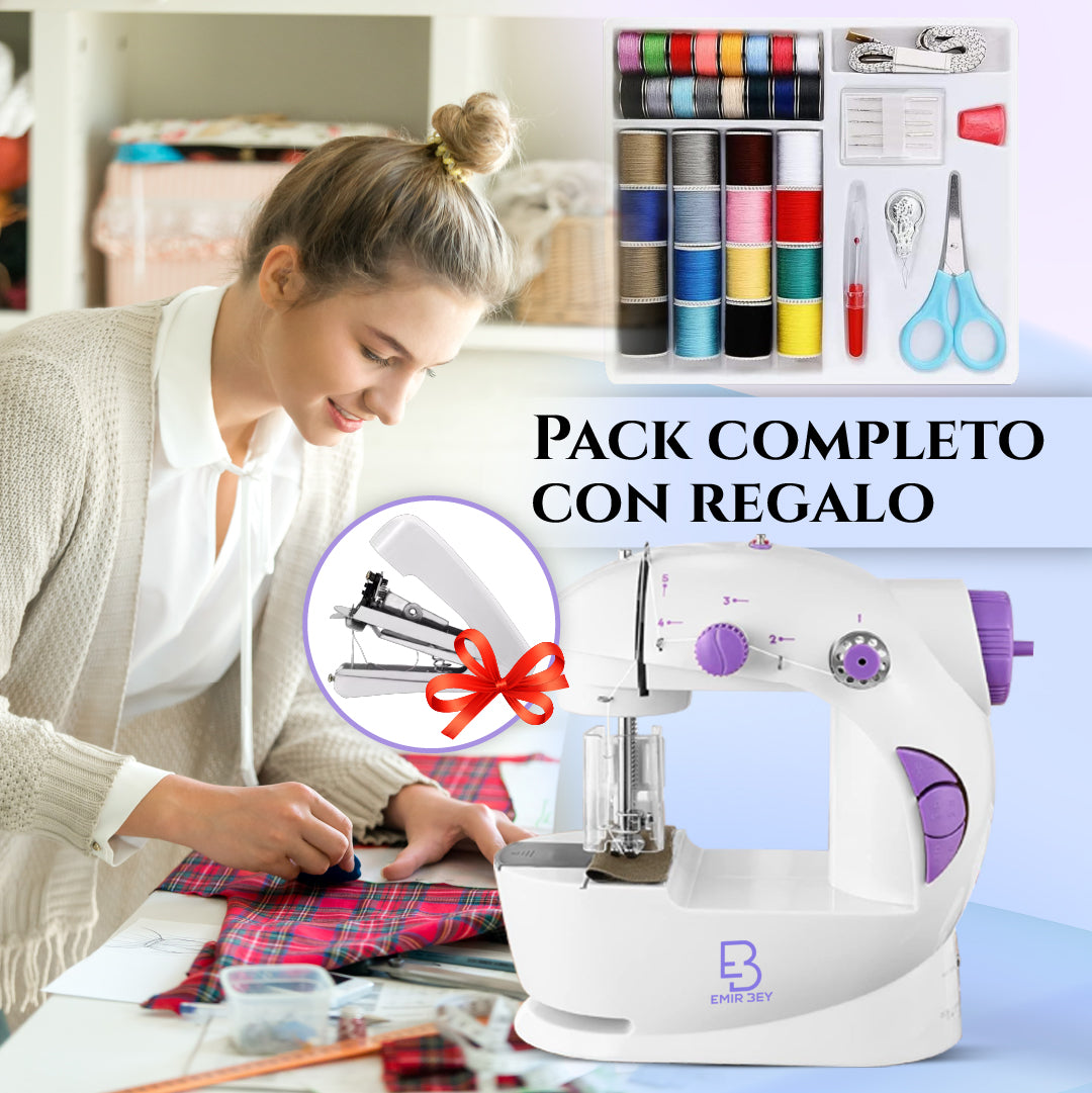 Máquina de Coser Portátil + Mini Máquina de Regalo, 48 Accesorios – Perfecta para Principiantes y Reparaciones Rápidas