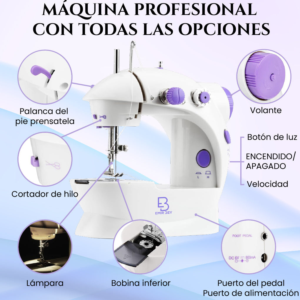 Máquina de Coser Portátil + Mini Máquina de Regalo, 48 Accesorios – Perfecta para Principiantes y Reparaciones Rápidas