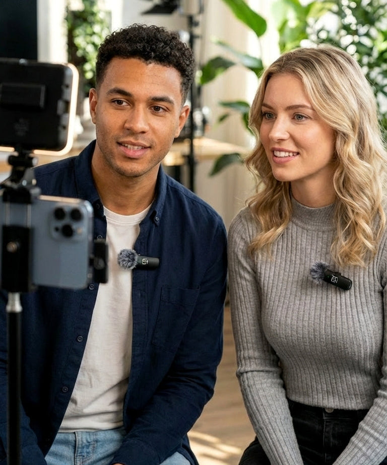 Kit de Creación de Contenido Profesional Micrófonos Inalámbricos + Luz LED Incluida