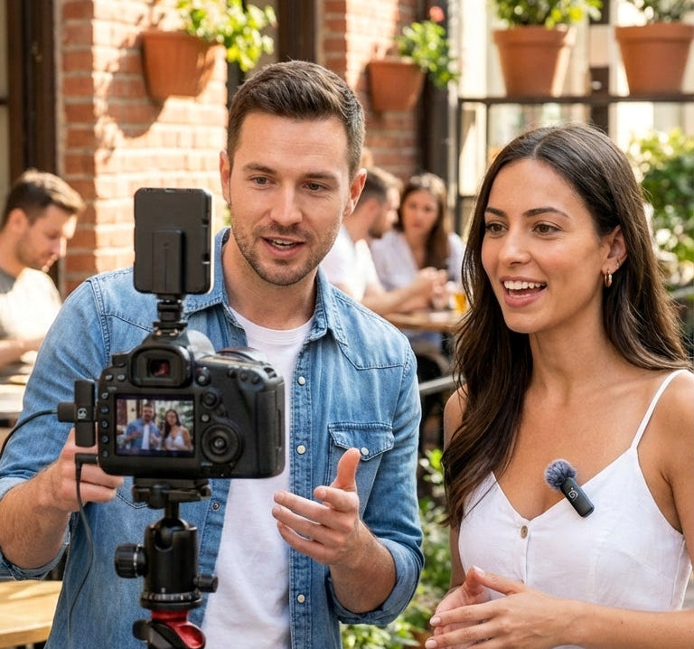 Kit de Creación de Contenido Profesional Micrófonos Inalámbricos + Luz LED Incluida